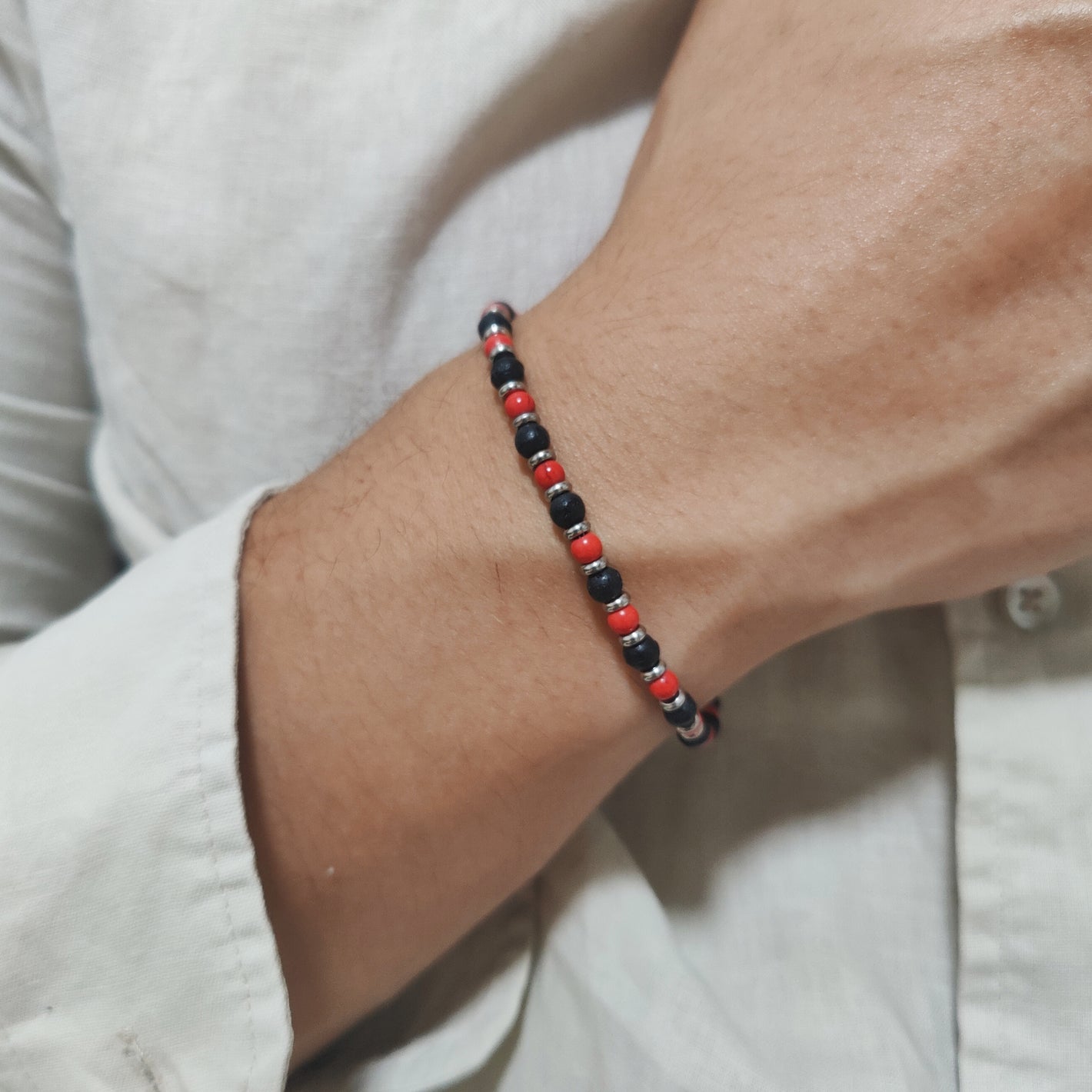 Bracciale Beadline corniola e onice nero