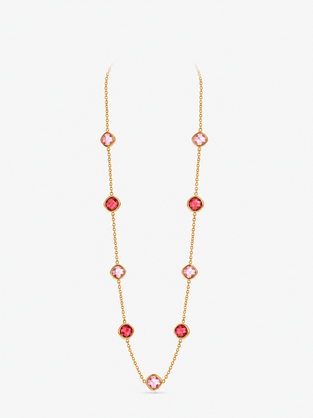 Collana Lunga Luce Rosa - Finitura Dorata: vista completa su fondo bianco