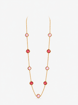 Collana Lunga Luce Rosa - Finitura Dorata: vista completa su fondo bianco