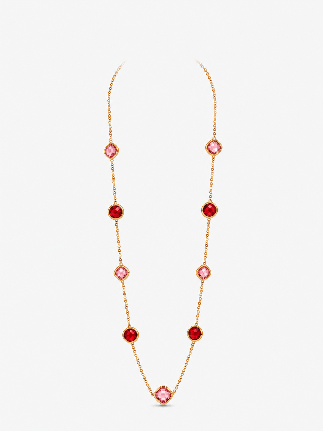 Collana Lunga Luce Rossa - Finitura Dorata: vista completa su fondo bianco