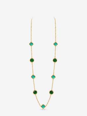 Collana Lunga Luce Verde - Finitura Dorata: vista completa su fondo bianco