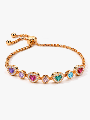 Bracciale Cuore Multicolore - Finitura Dorata - vista tridimensionale