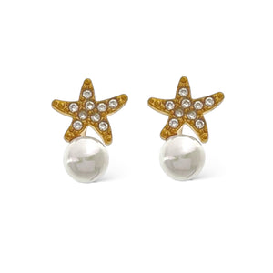Orecchini stella marina diamantata e perla