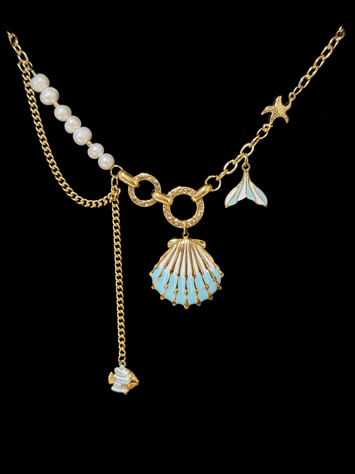 Collana conchiglia e perle naturali freshwater