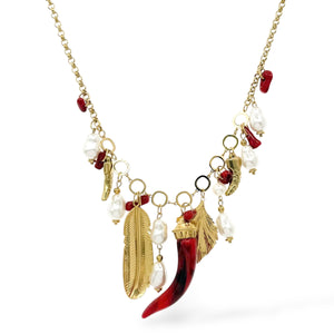 Collana charm peperoncino e coralli